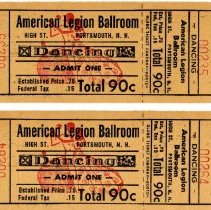 American Legion Ballroom, High St., Dancing [tickets] no. 00235 & 00264.